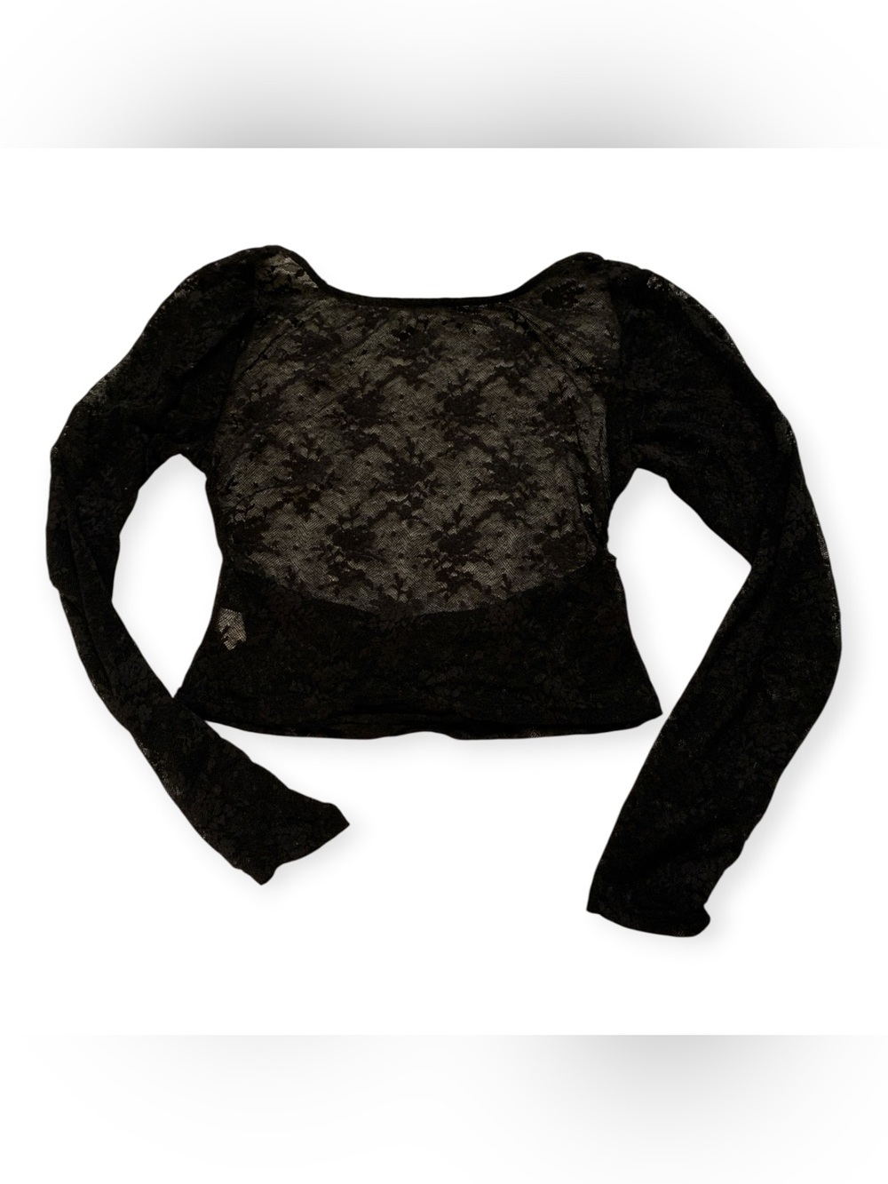 Black Sheer Lace Long-Sleeve Crop Top - Women